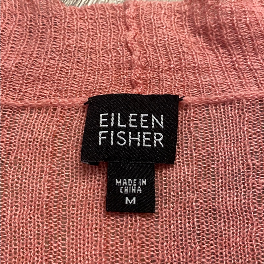 Eileen Fisher Linen Ribbed Open Front Cardigan Peony Pink Size Medium